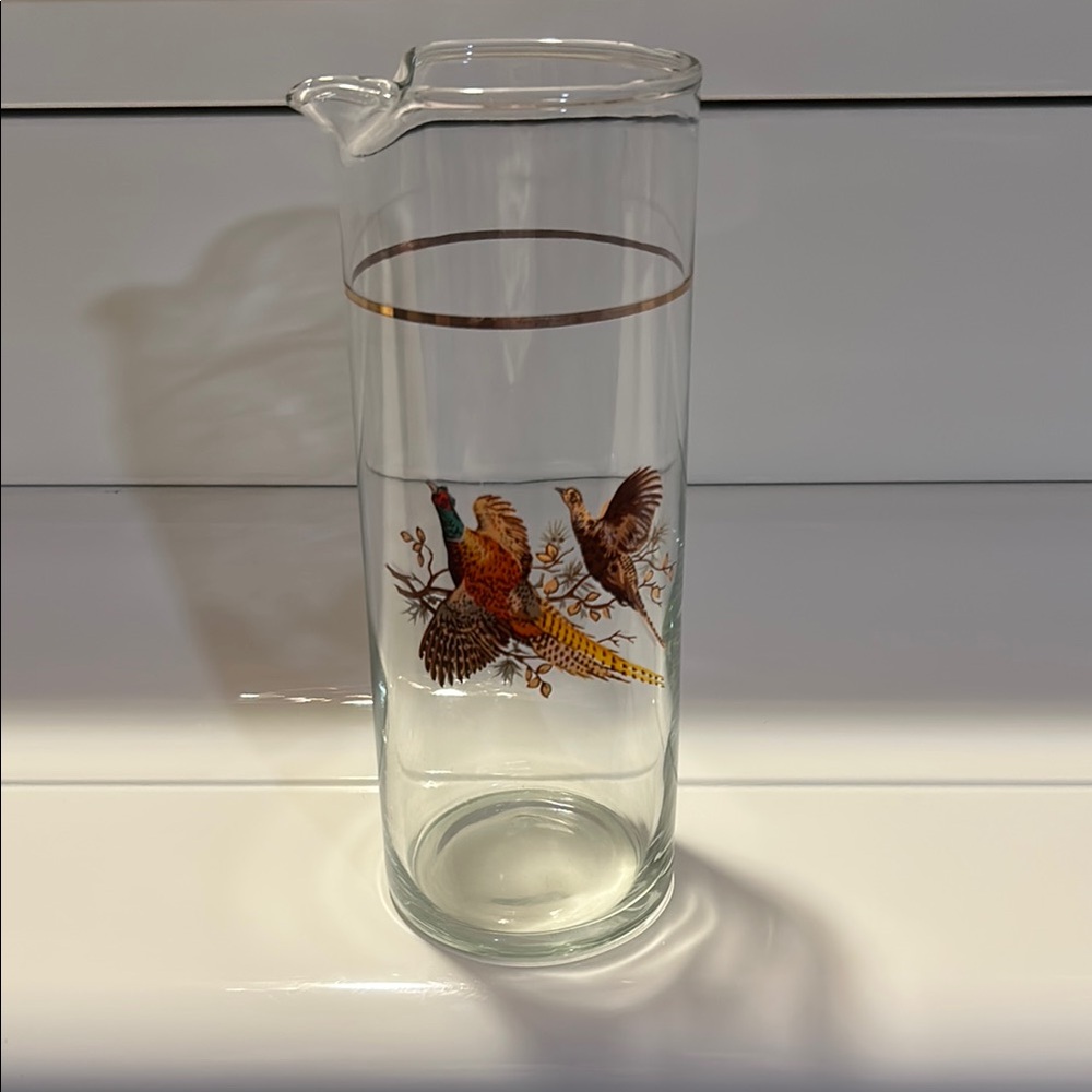 Glass Pitcher with Pheasant Design